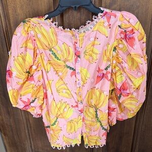 FARM Rio Pink and Yellow Banana Floral Blouse